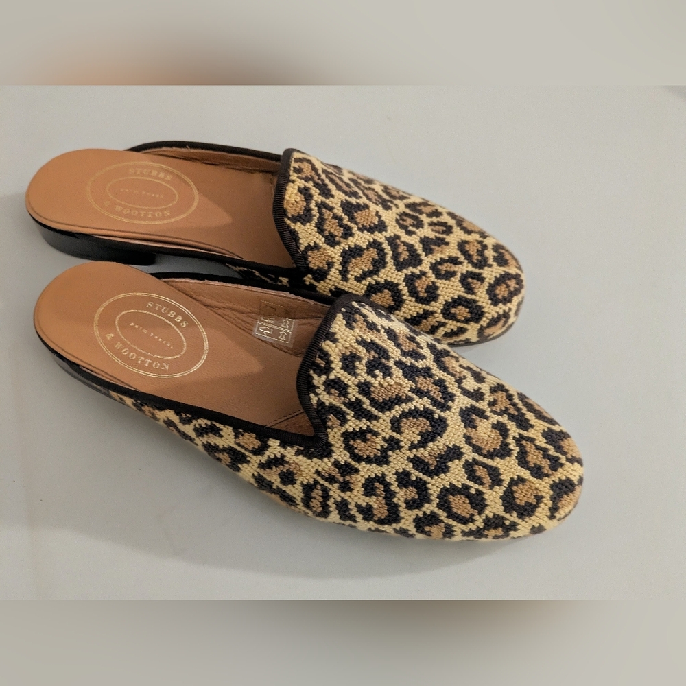 Stubbs & Wootton Women’s Jane  Leopard Needlepoint Mules – Size 8 – New (No Box) - Picture 3 of 8